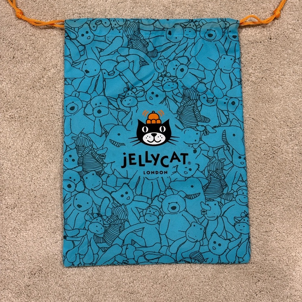 Jellycat Teal Cat Toy Bag with Orange Accents